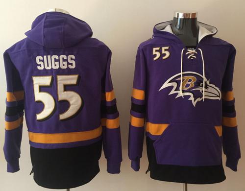 Nike Ravens #55 Terrell Suggs Purple/Black Name & Number Pullover NFL Hoodie - Click Image to Close
